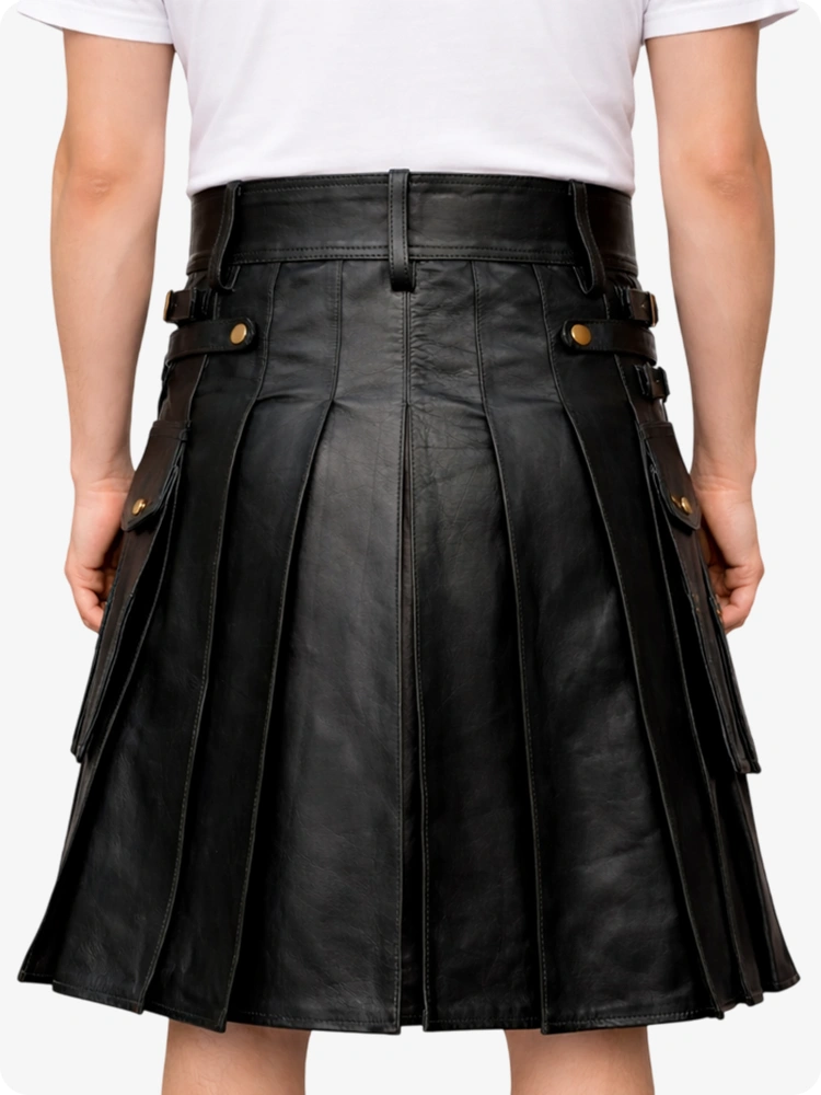 Schwarzer Leder-Utility-Kilt mit Frontsporran