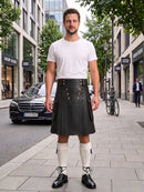Black Cow Leather Utility Kilts for Men
