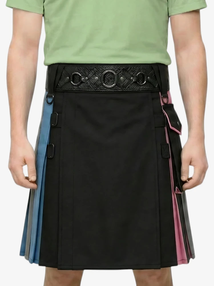 Schwarzer mehrfarbiger plissierter Regenbogen-Kilt