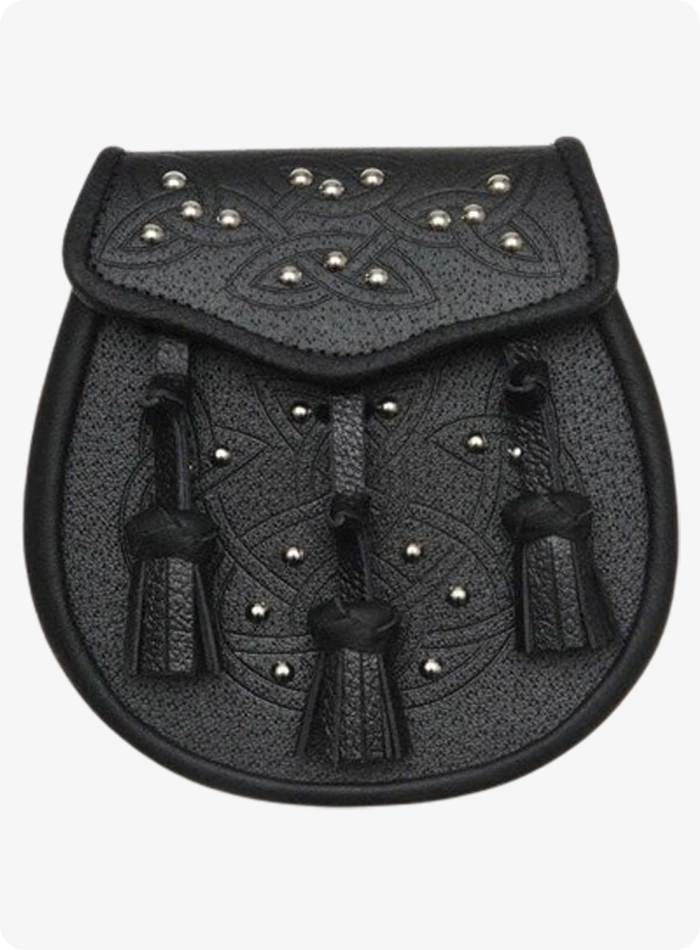 Custom Made Black Celtic Embossed Studded Leather Sporran