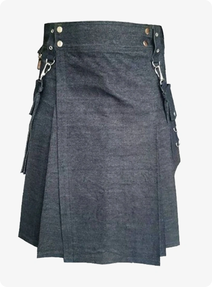 Maßgefertigter Schwarzer Denim Utility Kilt
