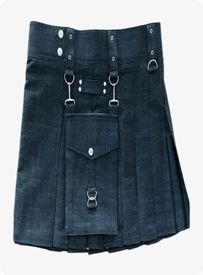 Black Denim kilt For Men