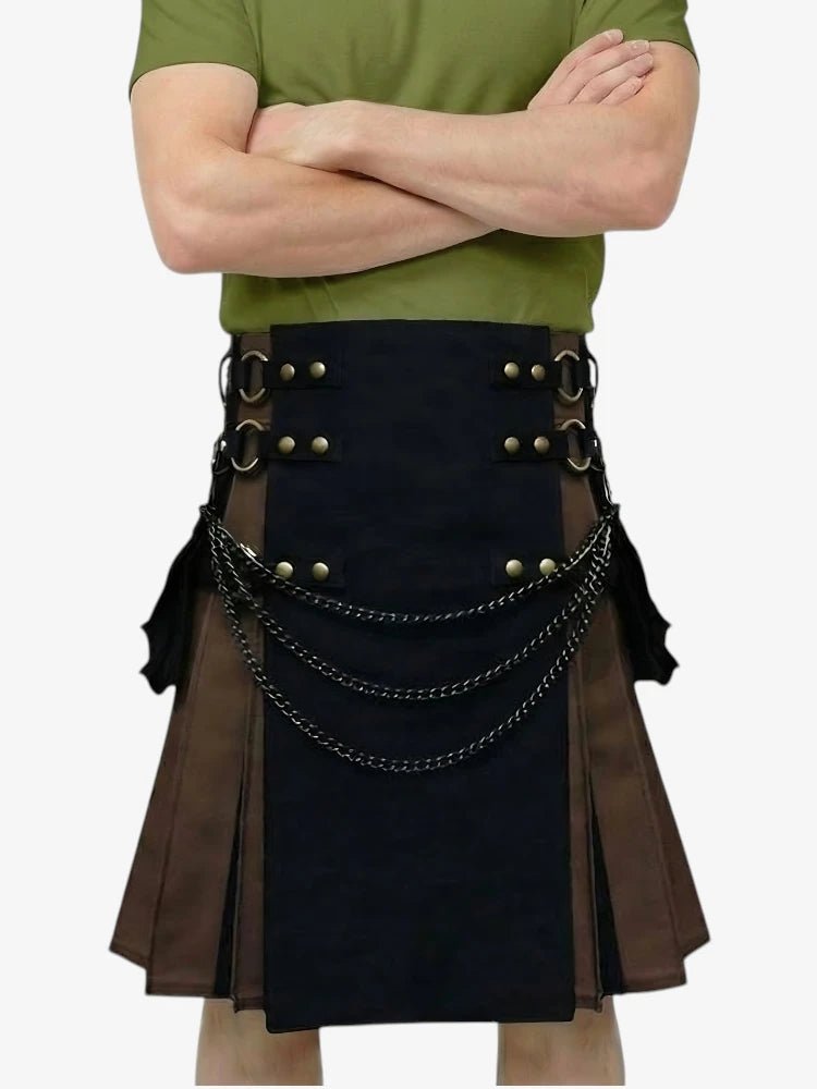 Schwarzer Hybrid-Gotik-Kilt mit Ketten