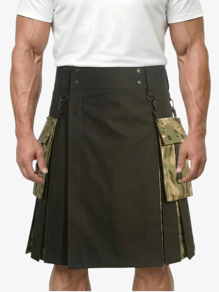 Schwarzer Hybrid-Kilt mit Tarn-Seitentaschen