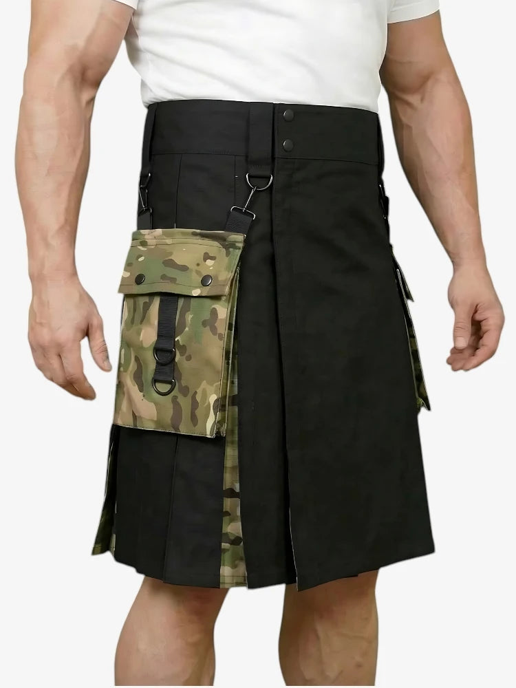 Schwarzer Hybrid-Kilt mit Tarn-Seitentaschen