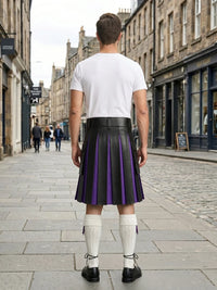 Black Leather Kilt With Purple Pleats Back Side