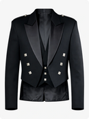 Black Prince Charlie Kilt Jacket with Satin Lapels & Silver Square Buttons
