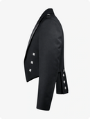 Black blazer with decorative buttons on a white background