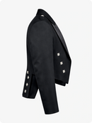 Black jacket with decorative buttons on a white background