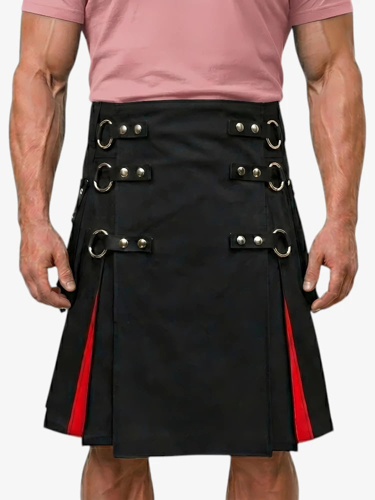Schwarzer Regenbogen-Kilt mit Metallring-Riemen