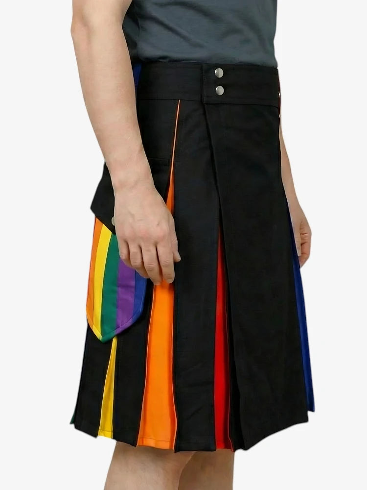 Schwarzer Rainbow Kilt mit roten & blauen Falten