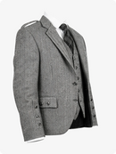Gray herringbone blazer on a white background