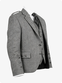 Gray herringbone blazer on a white background