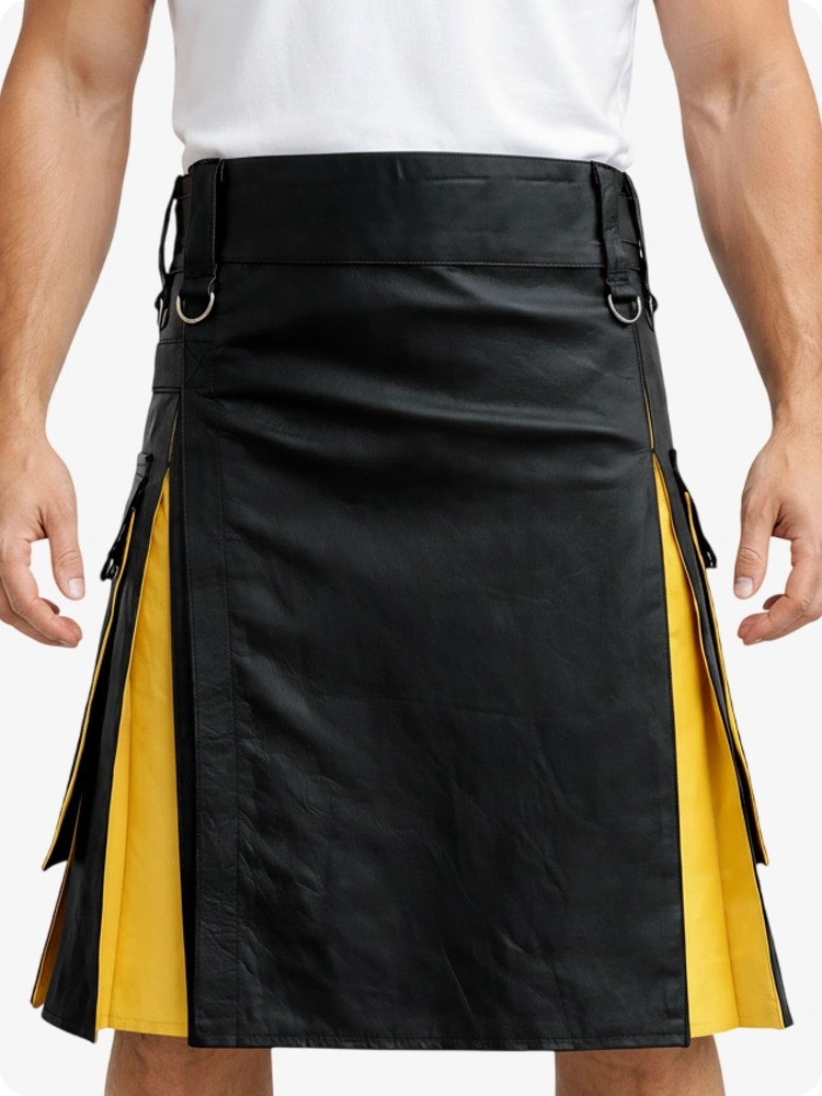 Schwarz & Gelb Leder Utility Kilt mit Cargotaschen