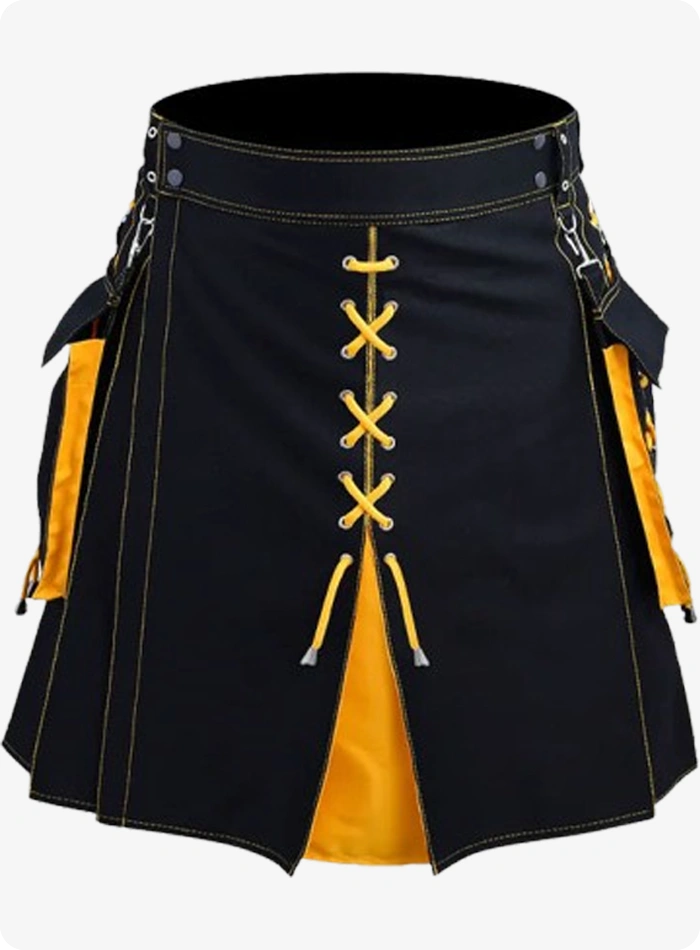 Maßgefertigter Schottischer Damen Hybrid Kilt Schwarz & Gelb