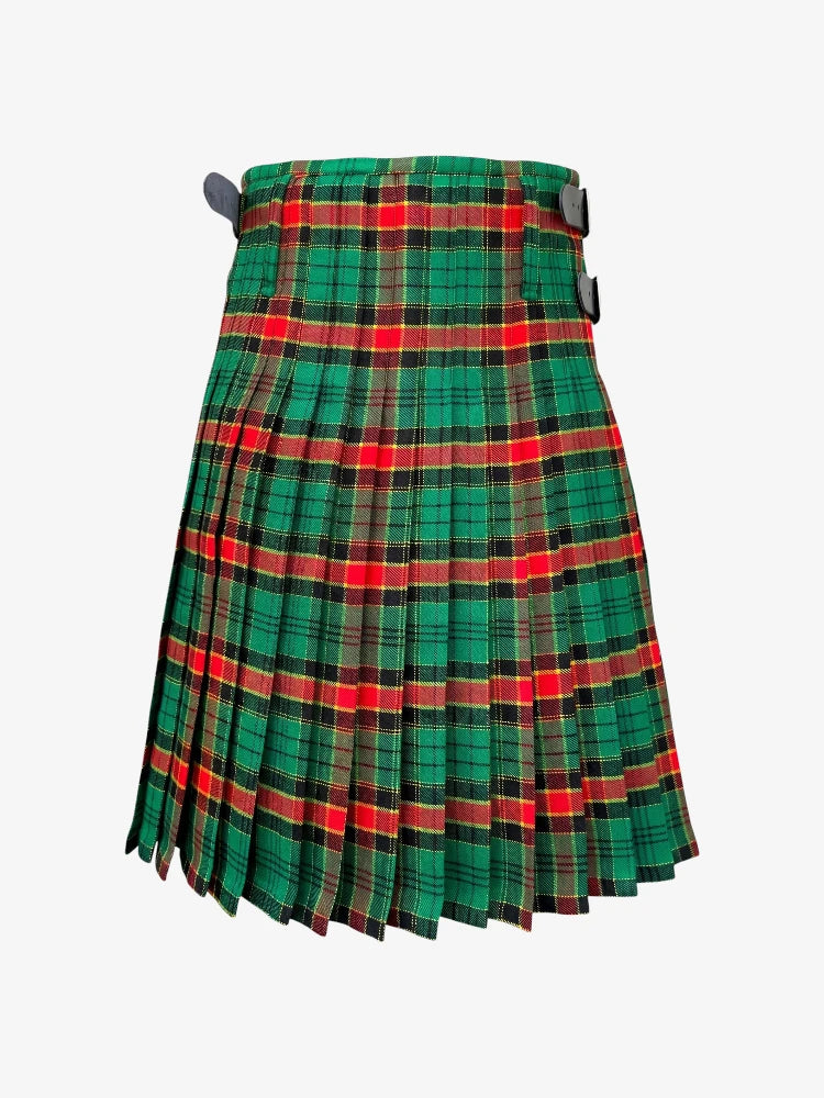 Green and red plaid kilt on a white background