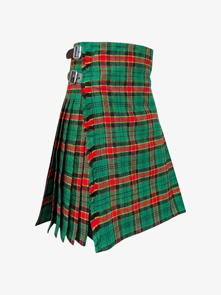 Green and red plaid kilt on a white background