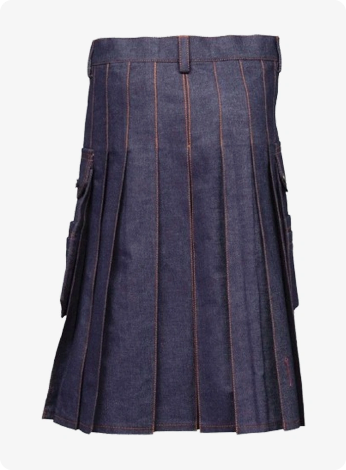 Maßgefertigter Blauer Denim Kilt mit Roter Naht