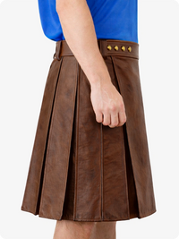 Brown Genuine Leather Utility Kilt with Studded Waistband