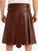 Brown leather skirt with belt and buckles on a white background