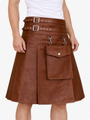 Brown leather skirt with silver buckles on a white background