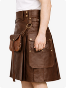 Brown leather kilt with gold buttons on a white background