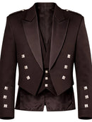 A dark brown double-breasted blazer with silver metallic square studs, shown against a plain white background.