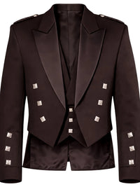 A dark brown double-breasted blazer with silver metallic square studs, shown against a plain white background.