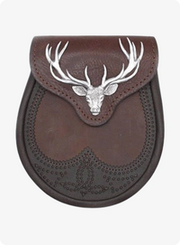 Brown Stag Head Design Leather Sporran