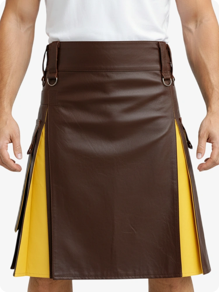 Braun & Gelb Leder Utility Kilt mit Cargotaschen