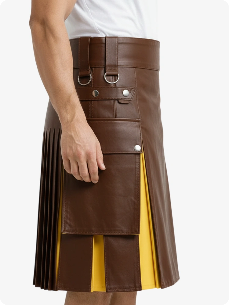 Braun & Gelb Leder Utility Kilt mit Cargotaschen