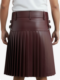 Burgundy leather skirt with a pocket on a white background