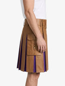 Camel Leather Kilt With Purple Pleats Right