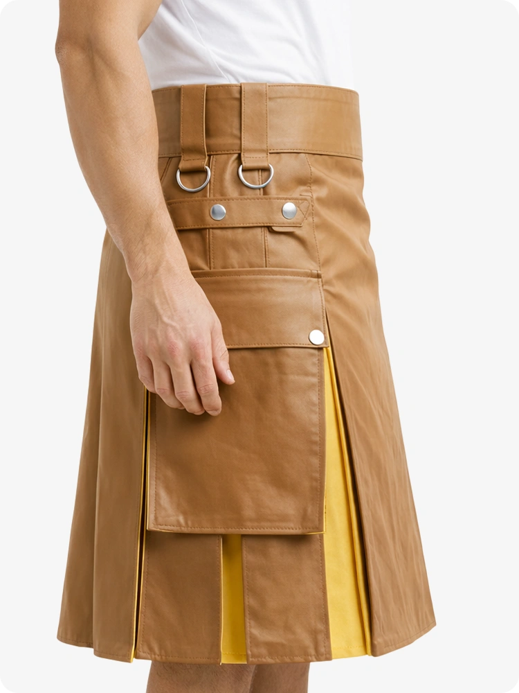 Camel & Gelb Leder Utility Kilt mit Cargotaschen