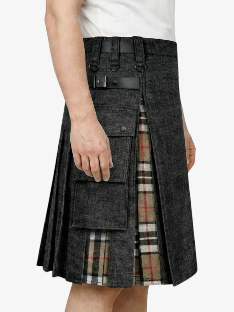 Campbell Tartan schwarzer Denim-Kilt