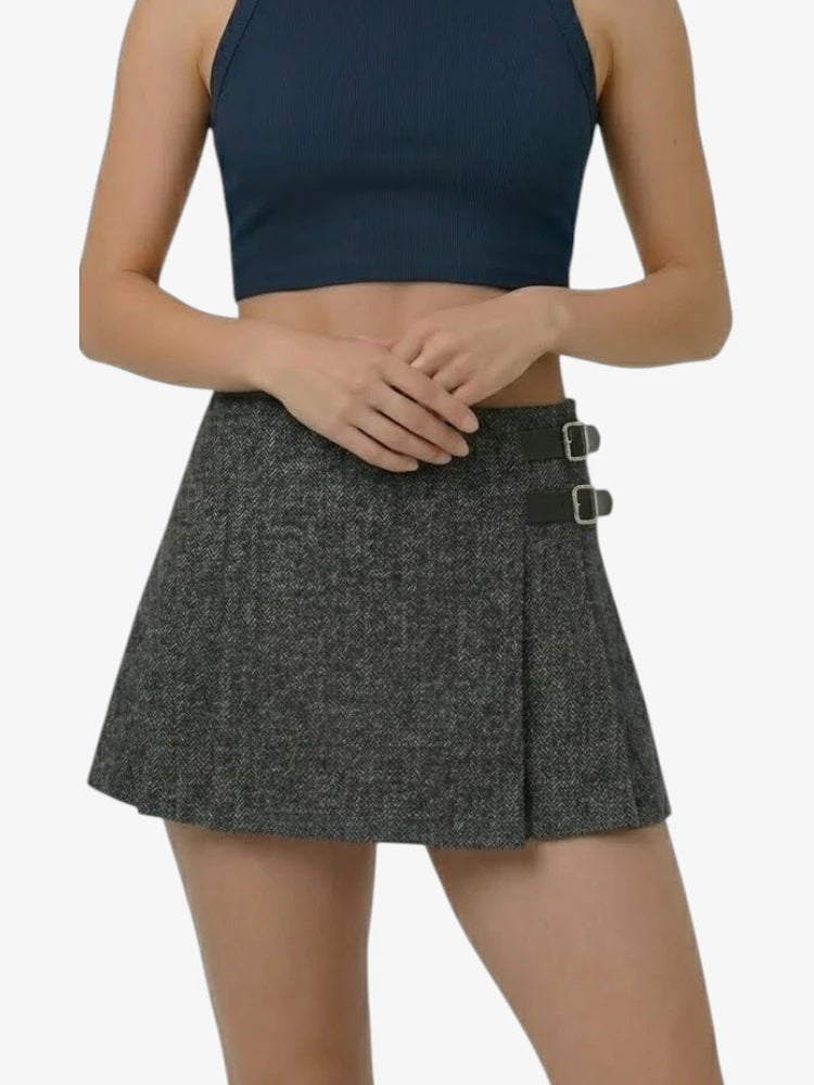 Damen Casual Dunkelgrauer Tweed Kilt