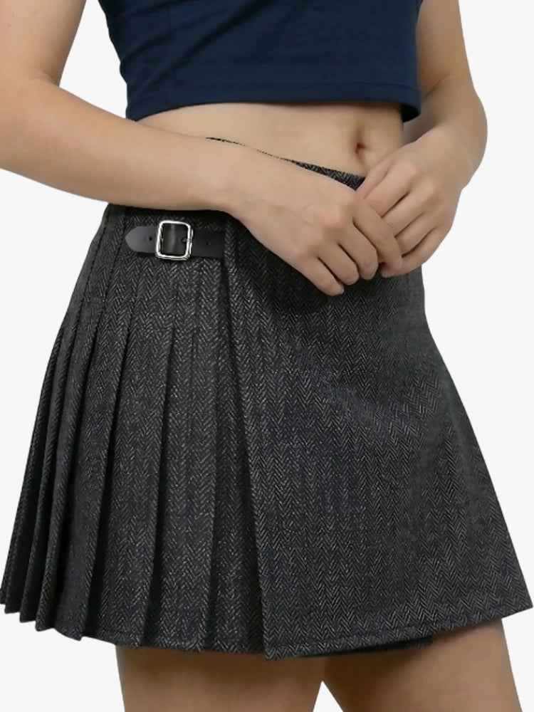 Damen Casual Dunkelgrauer Tweed Kilt