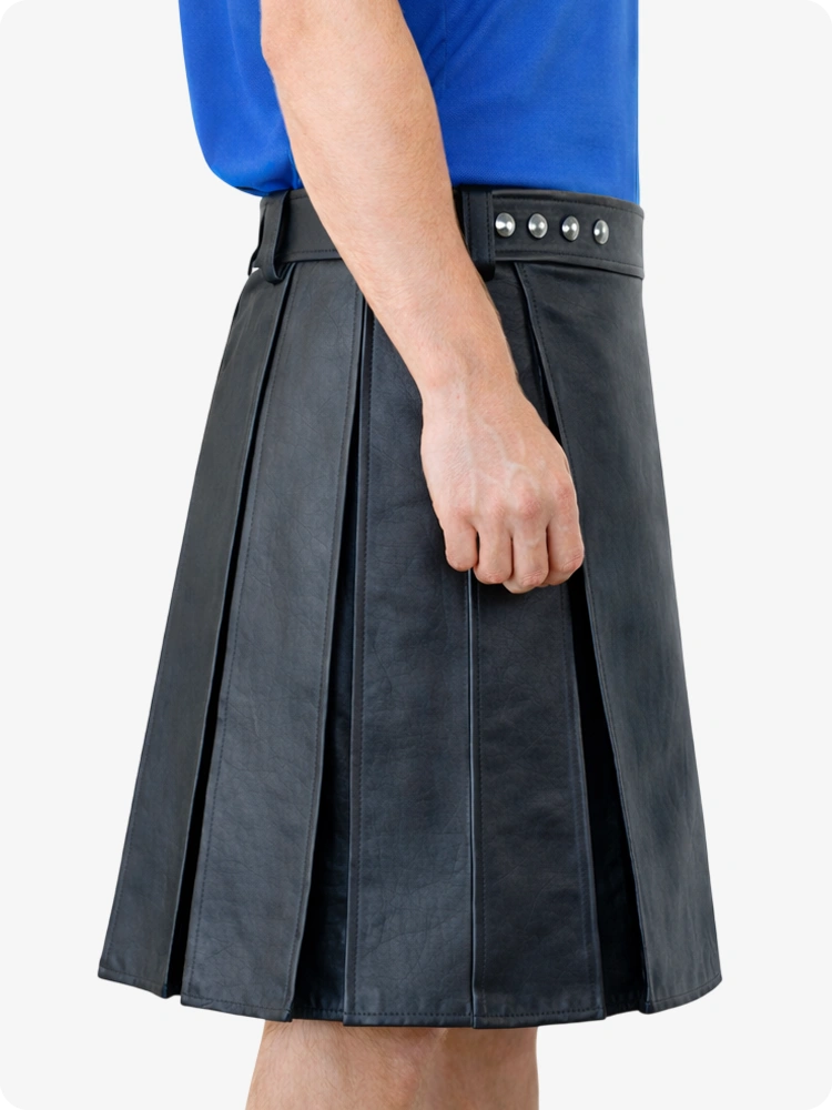 Anthrazitfarbener Utility-Kilt aus echtem Leder mit Nietenbund