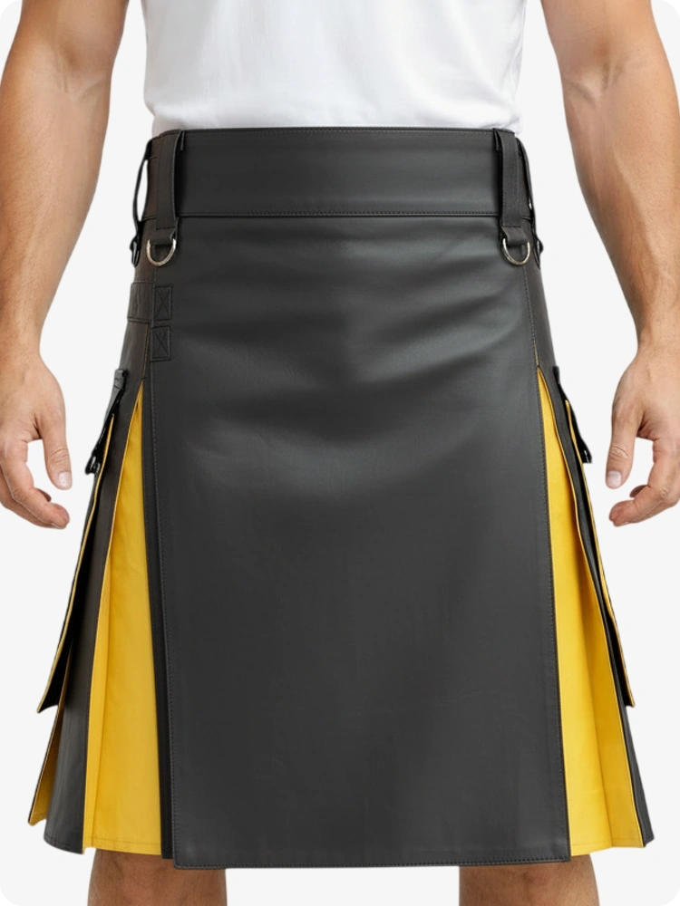 Anthrazit & Gelb Leder Utility Kilt mit Cargotaschen