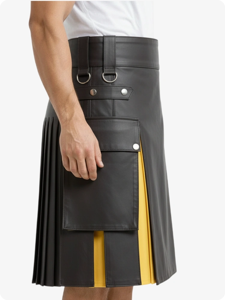 Anthrazit & Gelb Leder Utility Kilt mit Cargotaschen