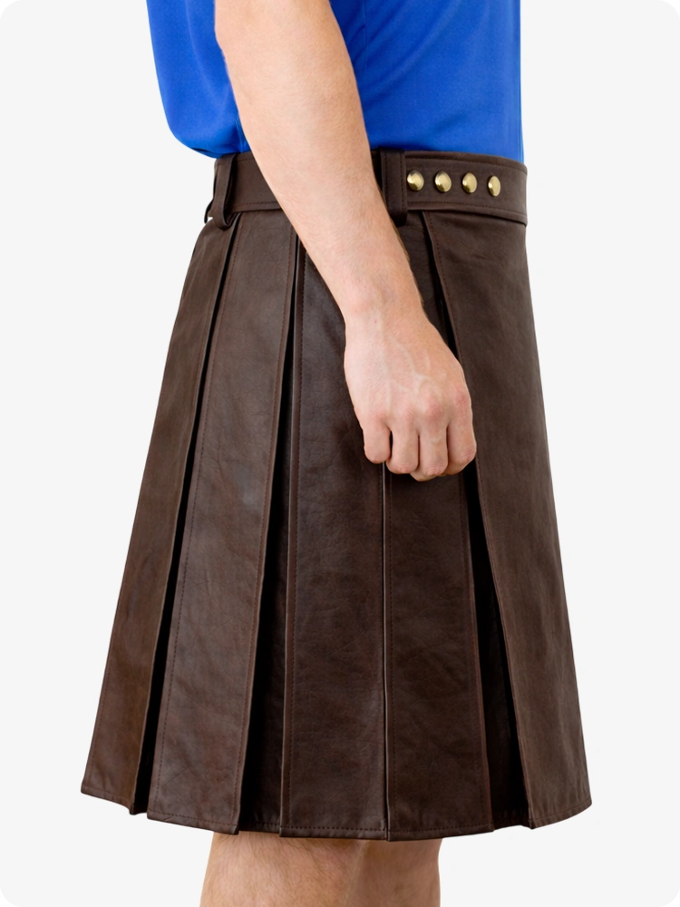 Schokoladenbrauner Utility-Kilt aus echtem Leder mit Nietenbund