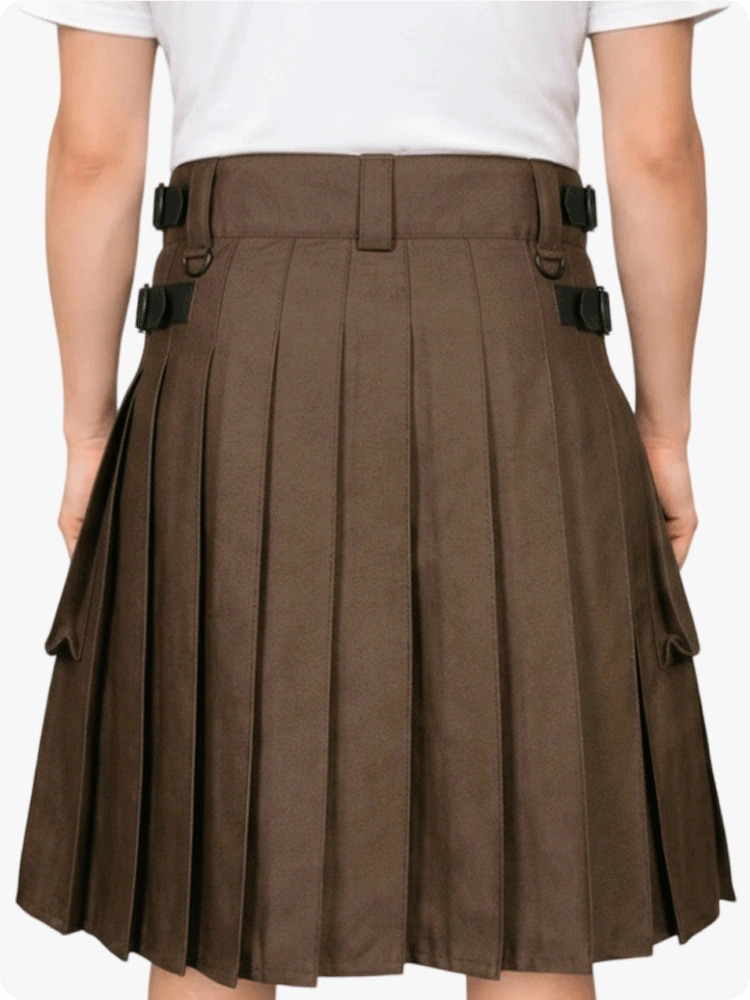 Schokoladenbrauner Utility Kilt mit Lederriemen