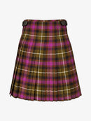 Plaid kilt with a purple and brown pattern on a white background