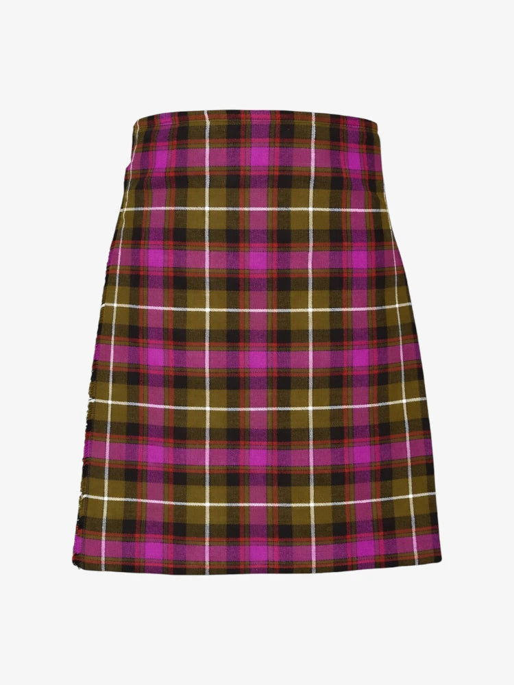 Plaid kilt with pink and green pattern on a white background