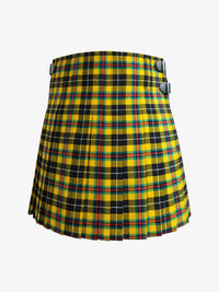 Plaid kilt with yellow, green, and black pattern on a white background