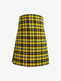 Plaid kilt with yellow, black, and red pattern on a white background