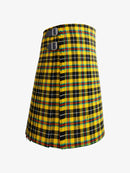 Yellow and black plaid kilt on a white background
