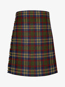 Plaid kilt with green, red, and blue pattern on a white background