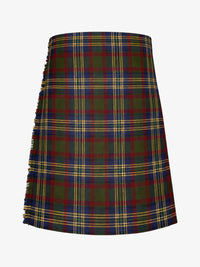 Plaid kilt with green, red, and blue pattern on a white background