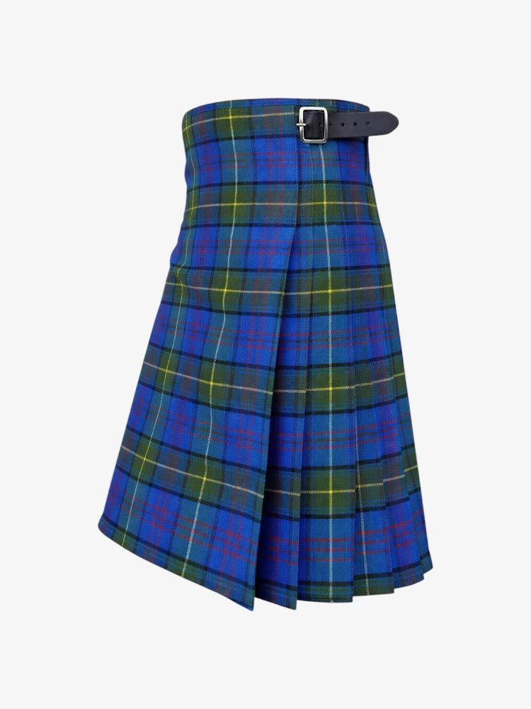 Blue and green plaid kilt on a white background
